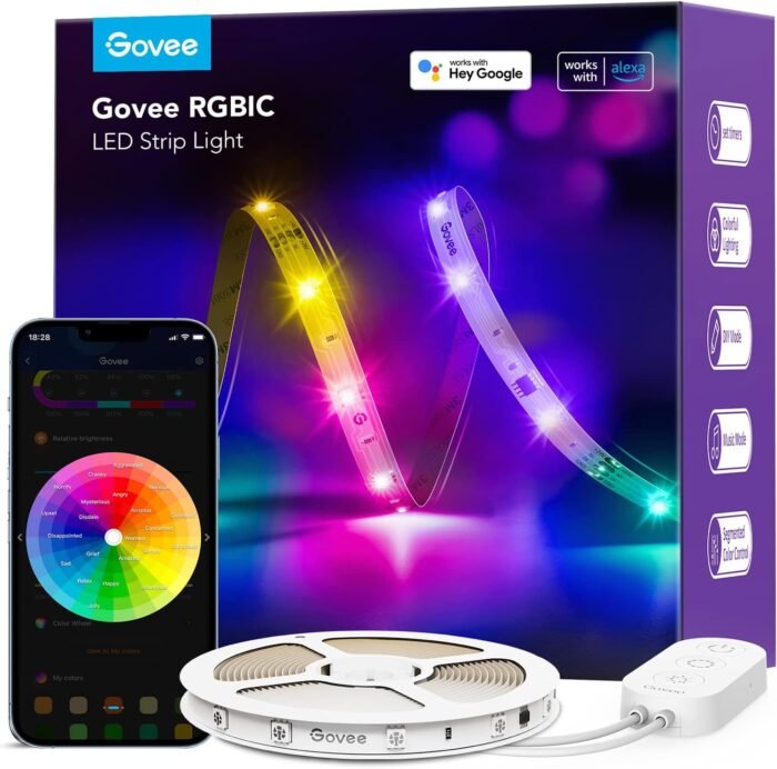 Govee RGBIC Alexa LED Strip Light 16.4ft, Smart WiFi LED Lights Work with Alexa and Google Assistant, Segmented DIY, Music Sync, Color Changing LED Strip Lights for Room, Bedroom, Christmas