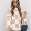 ZESICA Women's 2024 Fall Fashion Turtleneck Long Sleeve Striped Ribbed Knit Loose Pullover Sweater Tops - Image 4