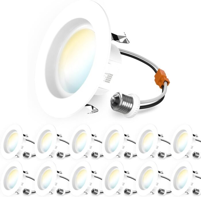 Sunco LED Recessed Lighting 4 Inch, 12 Pack Selectable 2700K/3000K/3500K/4000K/5000K, Dimmable Can Lights, Smooth Trim, 11W=40W, 660LM, Damp Rated, Retrofit Installation - UL Certified