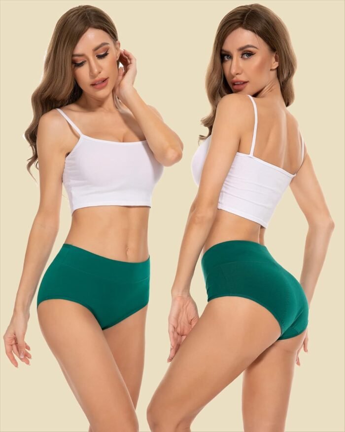 PULIOU Period Underwear for Women Heavy Flow High Waisted Menstrual Panties Teens Cotton Postpartum Hipster 3 Pack Black - Image 2