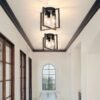 3-Light Ceiling Light Fixture, Semi-Flush Mount Light with Contemporary Geometric Metal Cage, Farmhouse Industrial Lighting for Kitchen Living Room Bedroom Hallway Foyer, E26 Black - Image 5