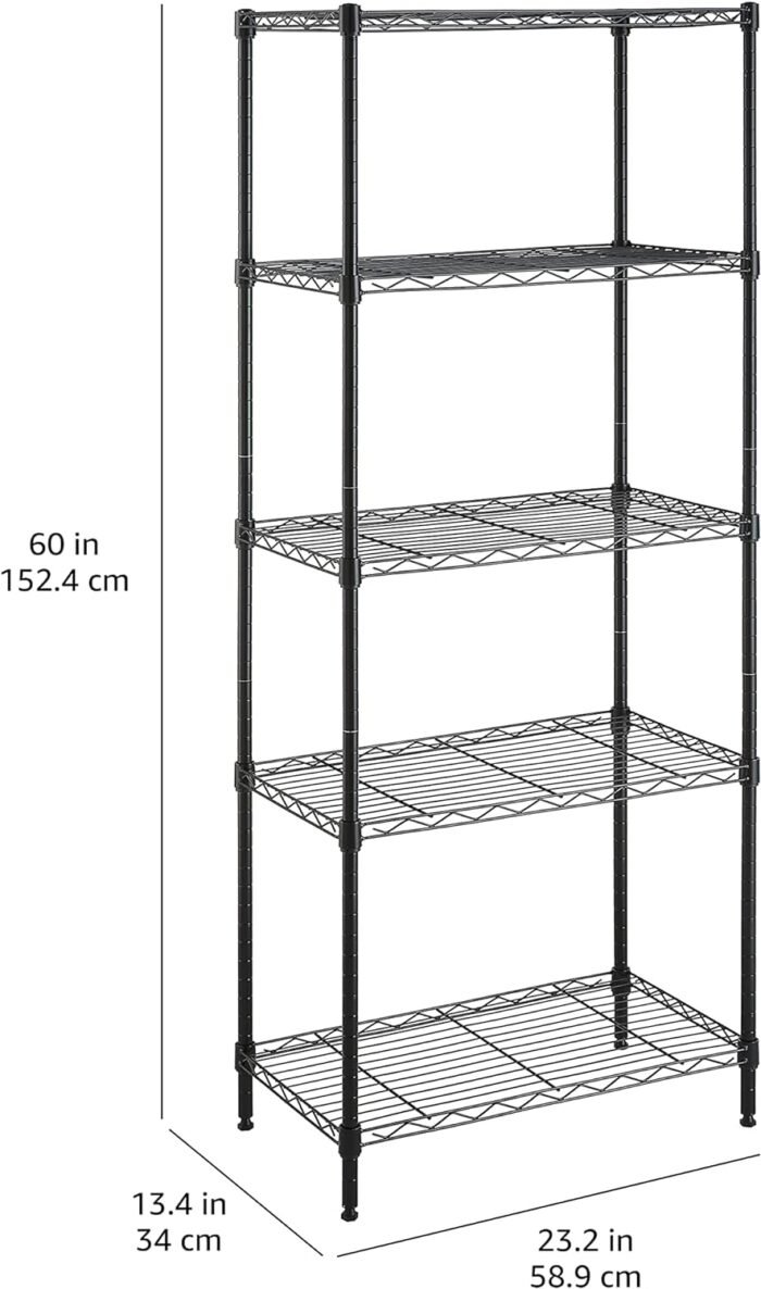 Amazon Basics 5-Shelf Multipurpose Adjustable Sturdy Steel Storage Shelving Unit, Easy Assembly, 13.4" D x 23.2"W x 60"H, Black - Image 9