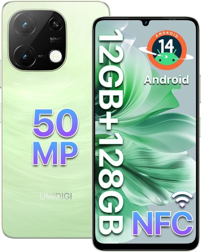 UMIDIGI G9C Android 14 Unlocked Cellphone,Octa-core 12GB +128GB Expand 1TB Unlocked Smartphone,6.75" HD+ 90Hz,5000mAh Battery,50MP Camera,Wi-Fi 2.4G/5G,GPS,BT 5.4,NFC,AI Face Unlock,Warranty,Green