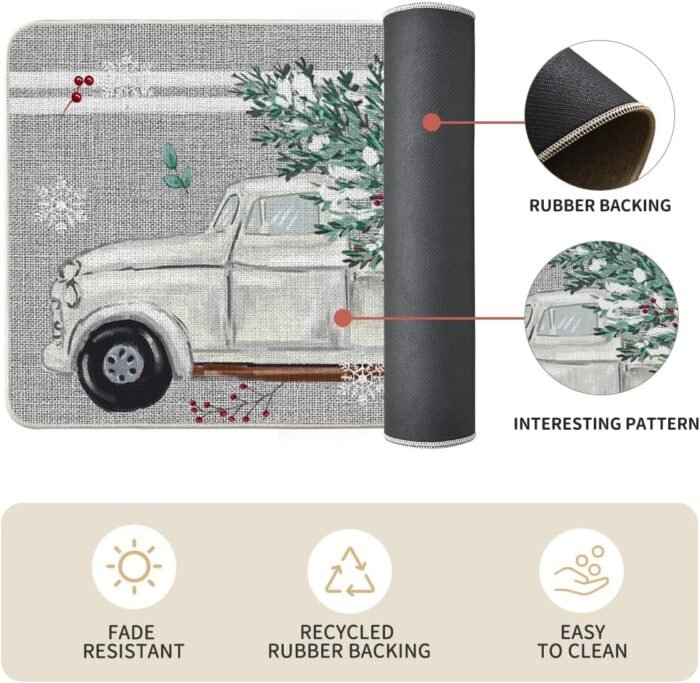 Artoid Mode Truck Pine Holly Stripes Christmas Decorative Kitchen Mats Set of 2, Home Decor Party Low-Profile Kitchen Rugs - 17x29 and 17x47 Inch - Image 6