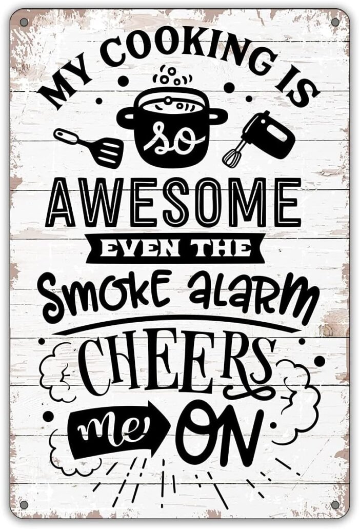 QIONGQI Funny Kitchen Quote My Cooking is Awesome Metal Tin Sign Wall Decor Retro Kitchen Signs with Sayings for Home Kitchen Decor Gifts