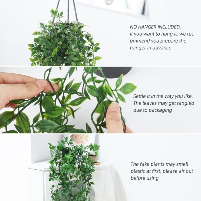 Whonline Fake Hanging Plants, Artificial Small Potted Plants for Indoor Outdoor Aesthetic Office Living Room Shelf Decor (1 Pack) - Image 3