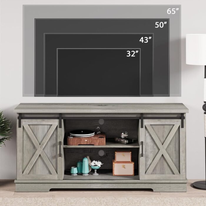IDEALHOUSE Farmhouse TV Stand for 65 Inch TV, Entertainment Center with Storage and Sliding Barn Doors, Modern Media TV Console TV Stands for Living Room Bedroom (Gray Wash) - Image 6