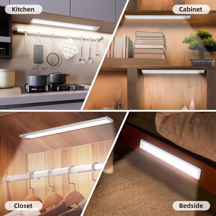 Under Cabinet Lighting Wireless, 74 LED Motion Sensor Light Indoor, 3 Color Dimmable Closet Lights Battery Operated, Rechargeable Magnetic Light, Under Counter Lights for Kitchen, Stairs, Home (3Pack) - Image 6