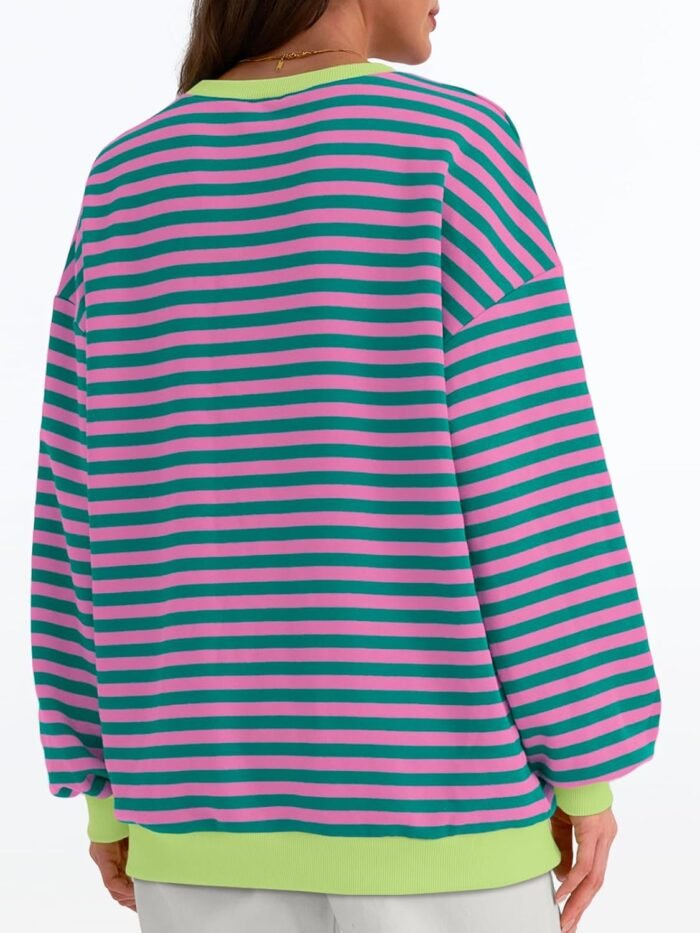 Trendy Queen Oversized Sweatshirt for Women 2024 Fall Crewneck Striped Long Sleeve Shirts Hoodies Preppy Top Y2K Outfits - Image 4