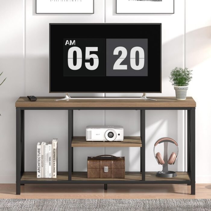 FOLUBAN TV Stand for TVs up to 55 Inch, Rustic Wood and Metal Entertainment Center with Storage, Modern Industrial Media TV Console Table for Living Room Bedroom, Oak 47 Inch - Image 7