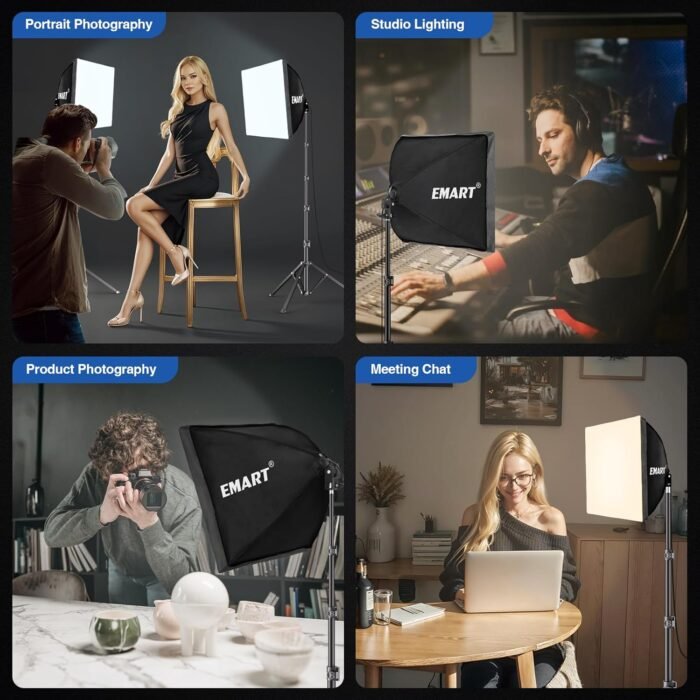 EMART Softbox Lighting Kit, 16"X16" Soft Box | 3000K-6000K 85W LED Bulbs with Remote | 65" Tripod, Professional Softbox Photography Lighting Kit for Studio Lights, Portrait, Video Recording(1PACK) - Image 7