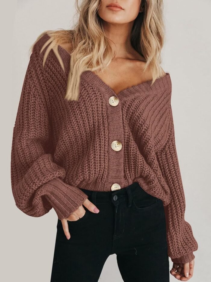 PRETTYGARDEN Women's Chunky Knit Open Front Sweater Long Sleeve Button Loose Short Cardigan Outerwear Coats - Image 6