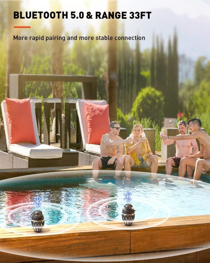 2 Pack Outdoor Bluetooth Speakers,Wireless Speaker with LED Flame Speaker BT 5.0,Waterproof Torch Lantern for Patio Pool Party,Gifts for Women Men - Image 4