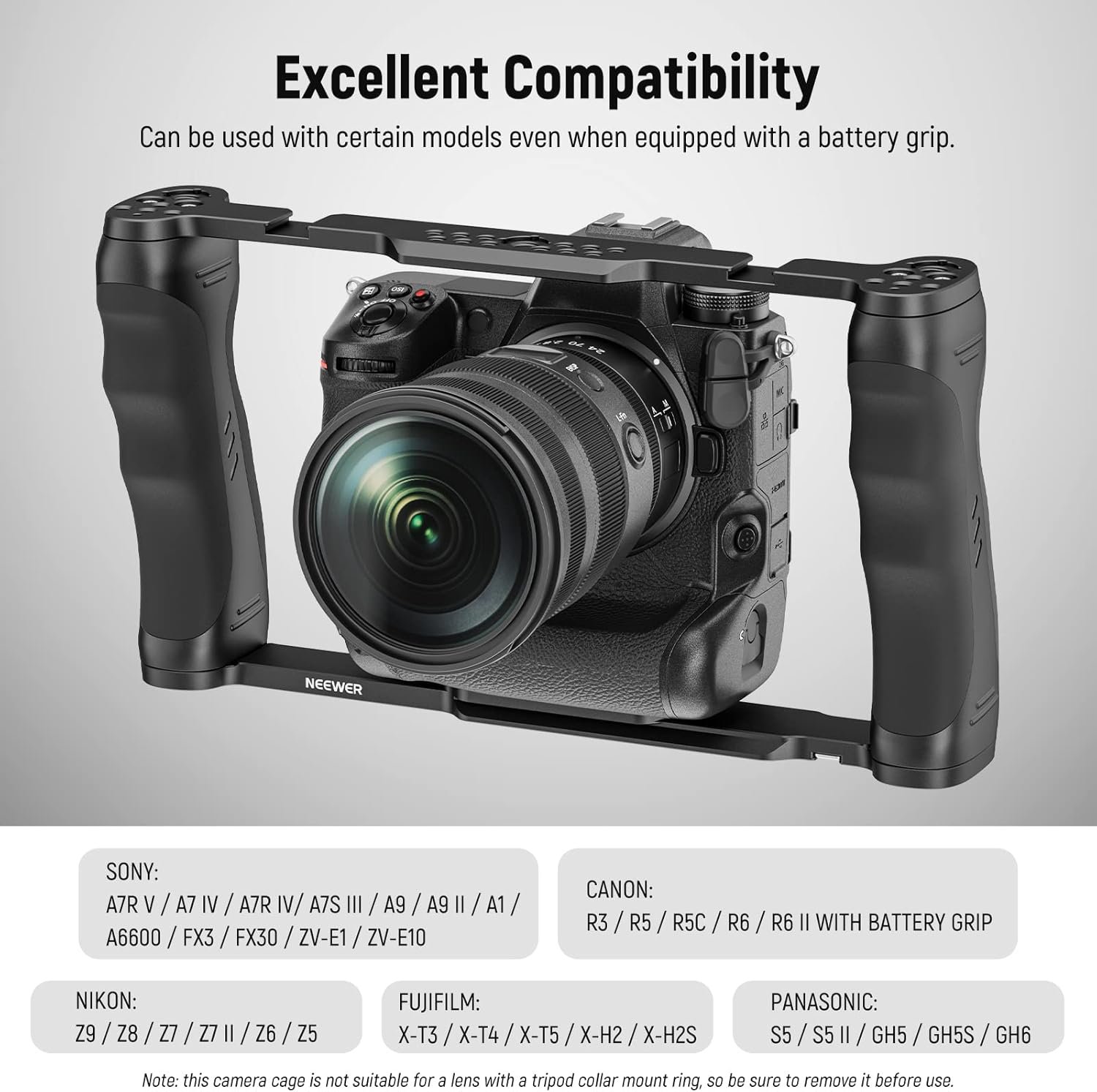 NEEWER Video Camera Cage Rig with Arca Type Base/Dual Grips/Expansion Holes/15mm Rods, Universal Stabilizer Compatible with Sony Canon Nikon DSLR/DSLM, Compatible with SmallRig Accessories, CA016 - Image 6