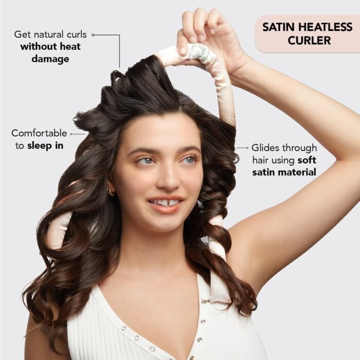 Kitsch Satin Heatless Curling Set - Heatless Hair Curlers to Sleep in - Heatless Curls Overnight - Heatless Curling Rod - No Heat Curls Overnight - Overnight Blowout Rods - Soft Hair Rollers - Sunset - Image 4