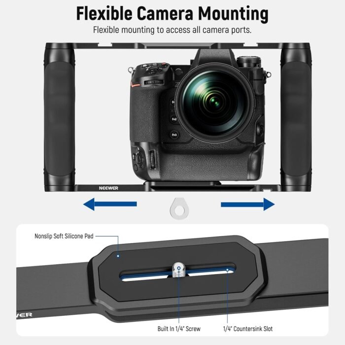 NEEWER Video Camera Cage Rig with Arca Type Base/Dual Grips/Expansion Holes/15mm Rods, Universal Stabilizer Compatible with Sony Canon Nikon DSLR/DSLM, Compatible with SmallRig Accessories, CA016 - Image 4