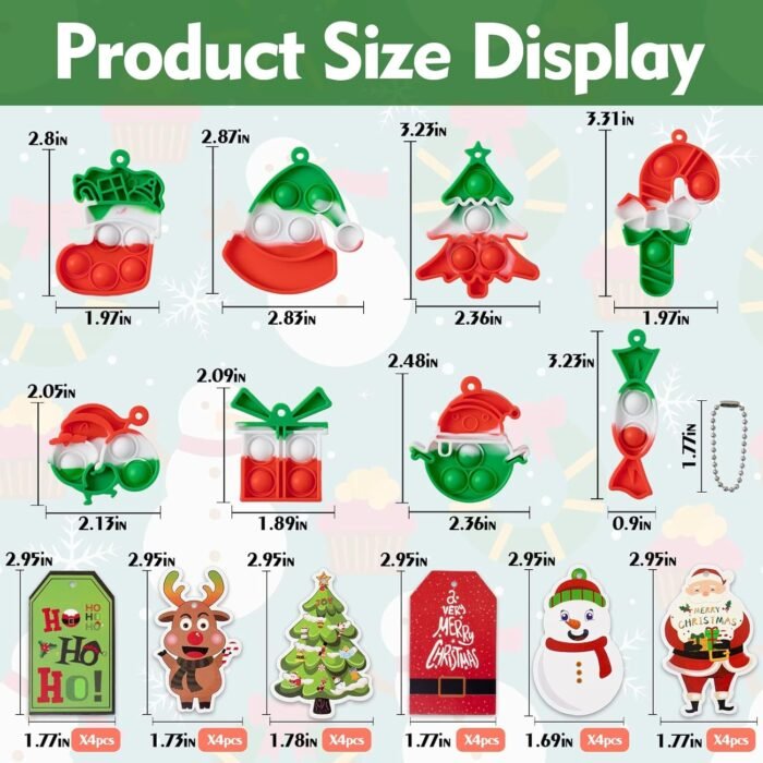 Christmas Party Favors for Kids - 24 Pack Mini Pop Fidget Keychain with Gift Cards for Toddler Kids Classroom Gifts Christmas Stocking Stuffers Gifts, Christmas Treats Goodies - Image 4