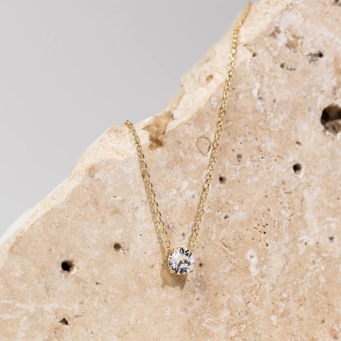 PAVOI 14K Gold Plated Crystal Solitaire 1.5 Carat (7.3mm) Cubic Zirconia Dainty Choker Necklace | Gold Necklaces for Women - Image 3