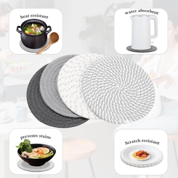 Billbotk 7" Trivets for Hot Dishes, Hot pots and Pans, 4 Heat Resistant Hot Pads, Pot Holders for Kitchen, Hot Plate Mats for Kitchen Countertops, Table, Home Essentials, Farmhouse Decor - Image 4