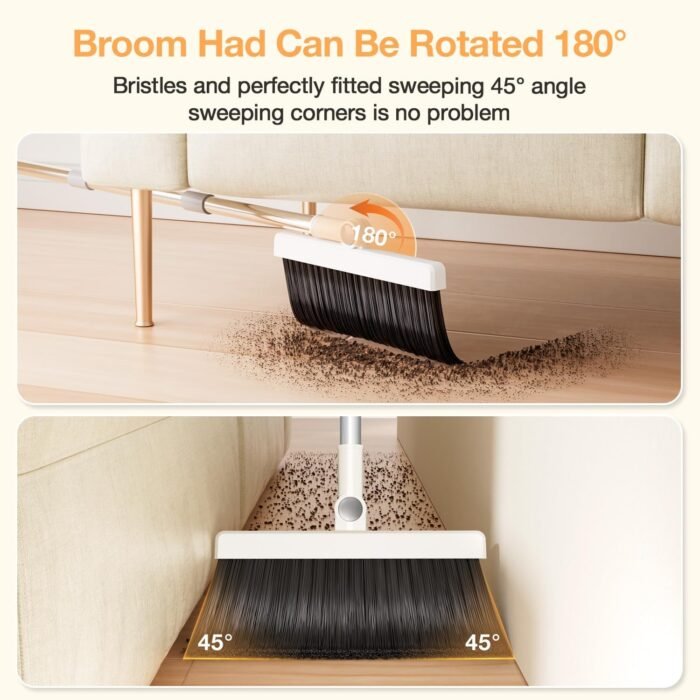 Broom with Dustpan Combo Set,UOEOS One-Sweep Clean,Pet Hair Removal Broom with Self-Cleaning Double-Layer Teeth,High Density Broom and Windproof Dustpan for Indoor&Outdoor - Image 4