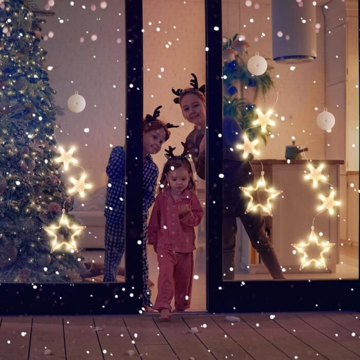 [Timer] 3Pcs Christmas Window Lights Decorations,Battery Powered Christmas Hanging Warm White Lighted Tree Bell Star Shaped LED Sucker for Xmas Tree Fireplace Indoor Outdoor Decor - Image 5