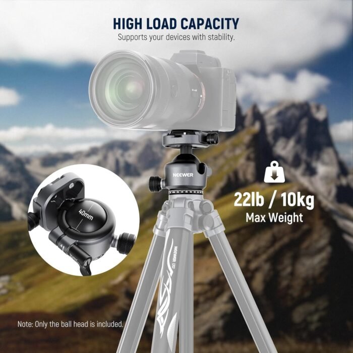 NEEWER GM41 Low Profile Tripod Ball Head, 40mm Metal Panoramic Camera Mount Adapter with 1/4" Arca Type QR Plate Compatible with Peak Design Capture Camera Clip, 360° Swivel & 90° Tilt, Max Load 22lb - Image 6