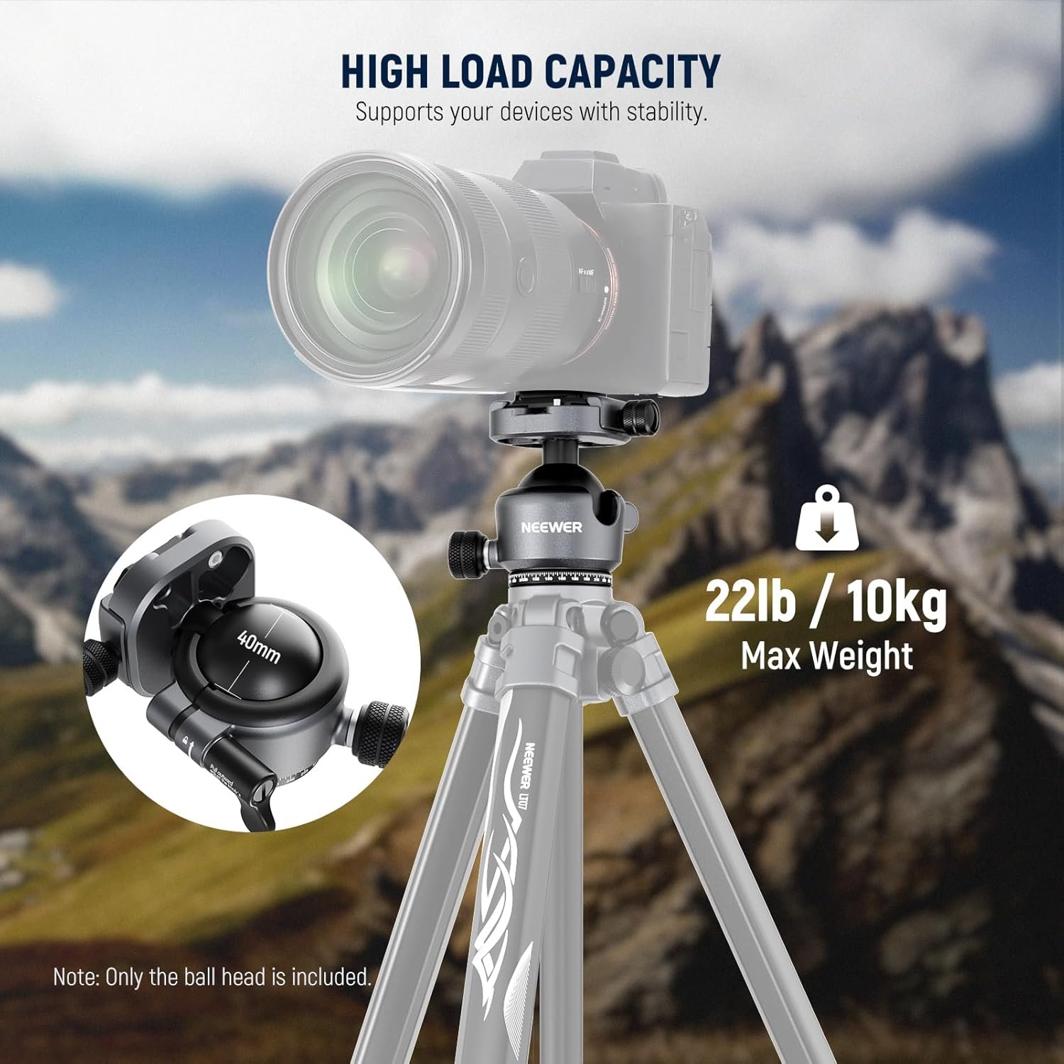 NEEWER GM41 Low Profile Tripod Ball Head, 40mm Metal Panoramic Camera Mount Adapter with 1/4" Arca Type QR Plate Compatible with Peak Design Capture Camera Clip, 360° Swivel & 90° Tilt, Max Load 22lb - Image 6