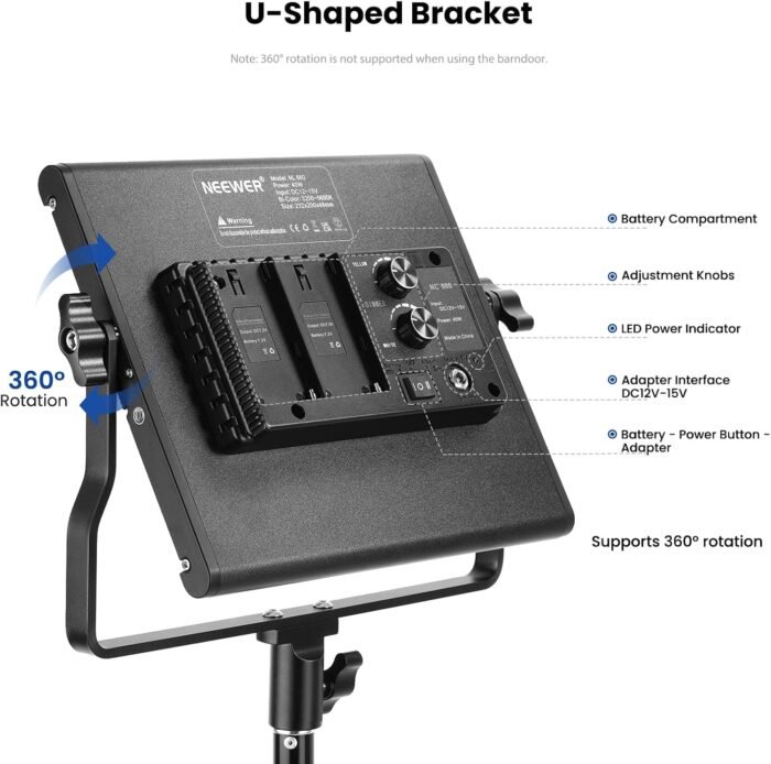 NEEWER 2 Pack Bi Color 660 LED Video Light and Stand Kit: (2) 3200-5600K CRI 96+ Dimmable Light with U Bracket and Barndoor, (2) 75 inches Light Stand for Studio Photography, Video Recording (Black) - Image 4