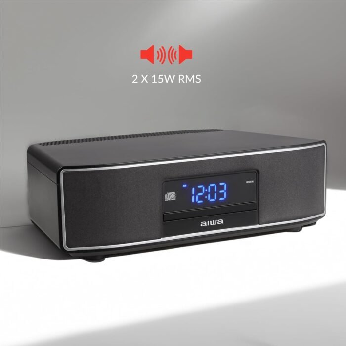 AIWA Exos Home Speaker, Premium 30W RMS Sound System with CD Player, Bluetooth Connectivity, FM Radio, Optical Digital Input, Dual 1” Tweeters + Dual 2” Bass Units, IR Remote Control - Image 3