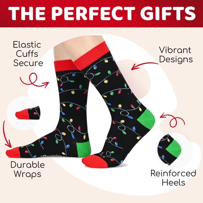 Zmart Christmas Gifts Stocking Socks for Men Women - Secret Santa Socks Xmas Stocking Stuffers for Mom Dad, Light Up Black Socks - Image 2