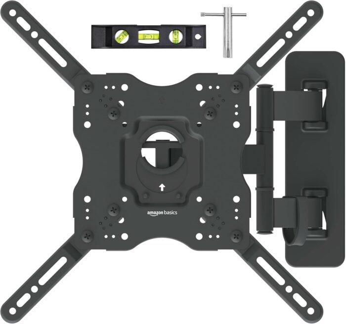 Amazon Basics Full Motion Articulating TV Wall Mount, with Swivel and Tilt, for 26" to 55" TVs and Flat Panels up to 80 Lbs, VESA Compatible, Black