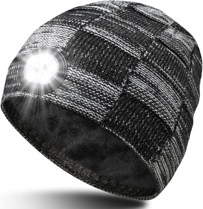 Gifts for Men Beanie Hat with Light - Christmas Stocking Stuffers for Adults Men Dad Birthday Gifts for Men Women Husband Teens Him Rechargeable Flashlight LED Headlamp Cap Winter Lighted Headlight