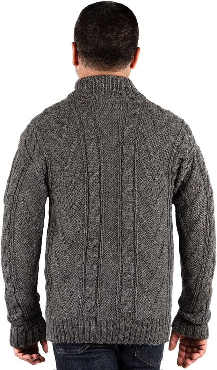 Irish Aran Men's Bulky Knit Button Down Sweater with Shawl Collar & Pockets in Alpaca Wool Blend - Image 2
