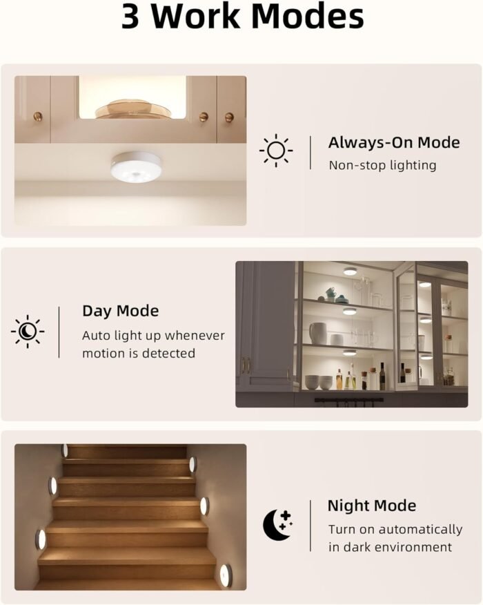 EZVALO LED Under Cabinet Lighting,1000mAh Rechargeable Puck Lights with Remote,3 Color Temps & 12 RGB Motion Sensor Closet Lights Indoor, Dimmable Under Counter Lights for Kitchen, Shelf (6 Packs) - Image 5