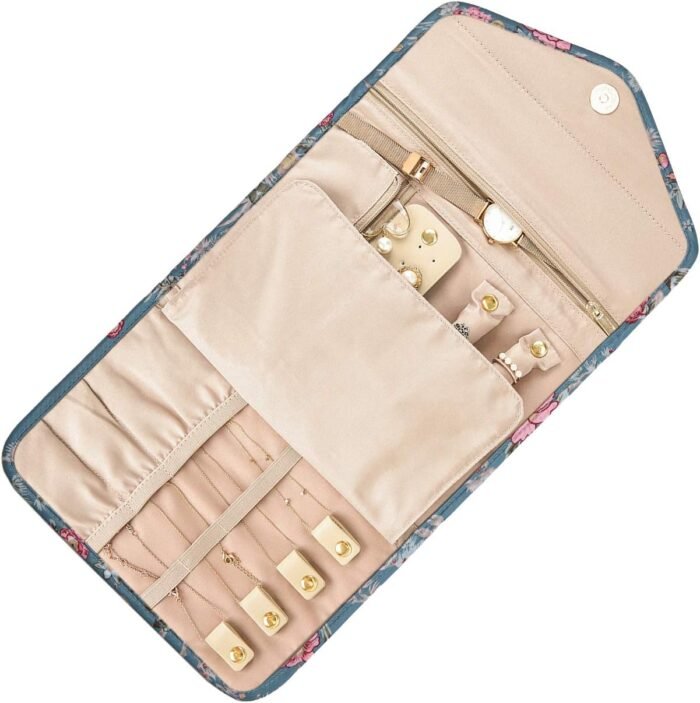 BAGSMART Travel Jewellery Organiser Roll Foldable Jewelry Case for Journey-Rings, Necklaces, Bracelets, Earrings, Flower Bird - Image 8
