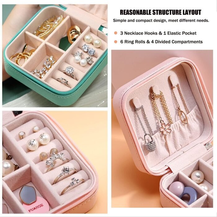 MODENGKONGJIAN Mini Jewelry Travel Case, PU Leather Travel Jewelry Organizer Box, Small Portable Portable Jewellery Storage Holder for Womens Rings Earrings Necklaces Bracelets (Black) - Image 3
