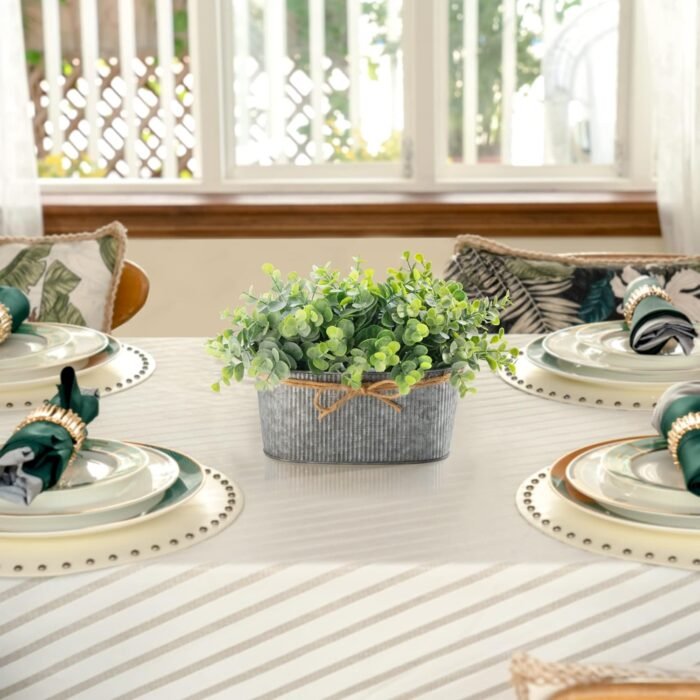 Dahey Artificial Eucalyptus Faux Plants Indoor for Farmhouse Home Decor Fake Potted Plants in Rustic Rectangular Pots Table Centerpiece for Office Bath Living Room Greenery Decor, 7" L x 4" H - Image 4
