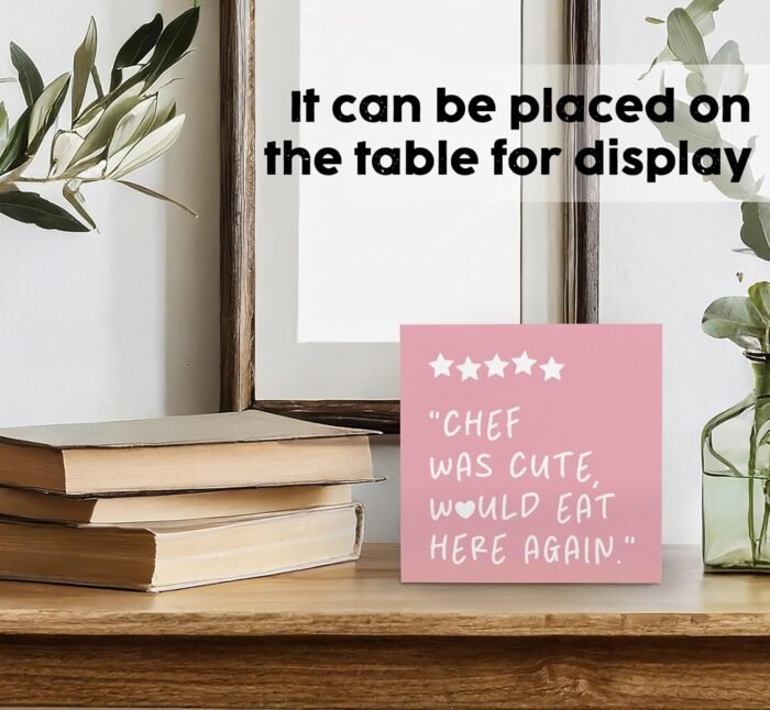 Chef Was Cute Would Eat Here Again Sign Pink, Pink Kitchen Home Decor Sign, Cute Preppy Kitchen Decor Wood Sign Home Decor for Girly Dining Room Restaurant - Image 2