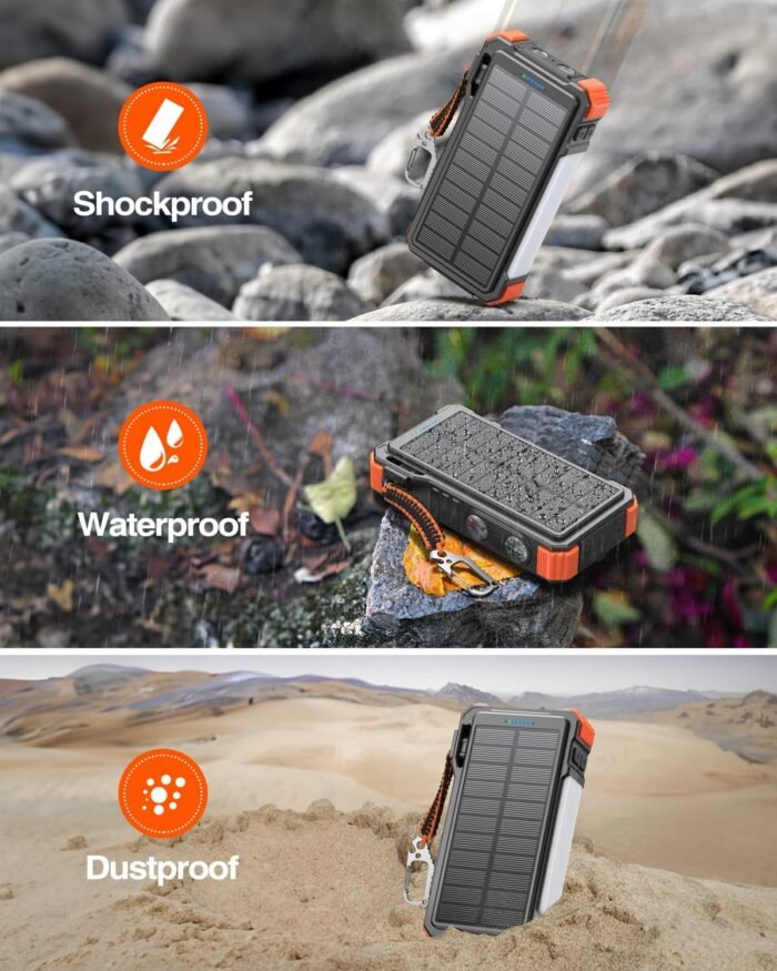 BLAVOR Solar Charger Power Bank 20000mAh Built in 4 Cables, 20W Fast Charging External Battery Pack with USB C, Camping Light, Flashlight, Carabiner for Cell Phones, Portable Charger for Apple Watch - Image 7
