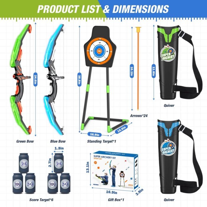 2 Pack Bow and Arrow for Kids, LED Light Up Archery Set with 24 Suction Cup Arrows, 1 Standing Target, 6 Score Targets & 2 Quiver, Indoor Outdoor Sport Gifts for Boys Girls Ages 4-12 - Image 8