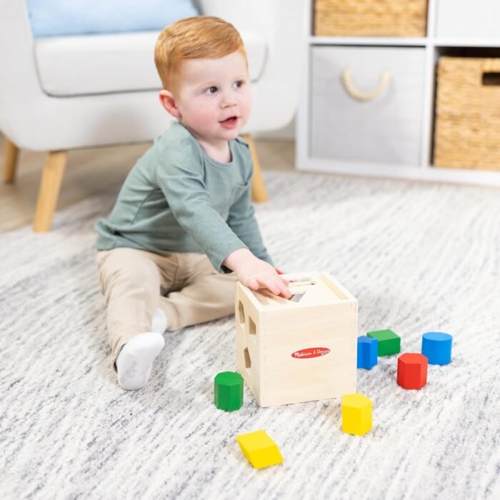Melissa & Doug Shape Sorting Cube - Classic Wooden Toy With 12 Shapes - Image 6