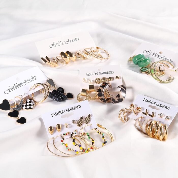 34 Pairs Gold Hoop Earrings Set for Women, Fashion Drop Dangle Earring Packs Black Hearts Earrings Multipack Hypoallergenic Earrings for Valentine's Day Gifts - Image 6