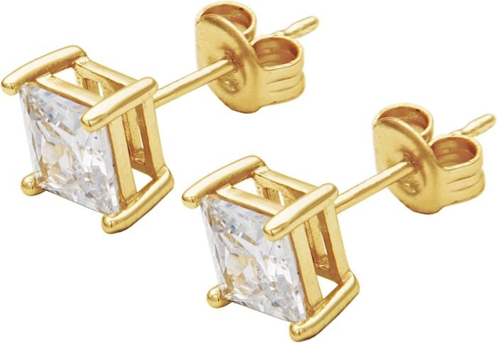 Amazon Essentials Plated Sterling Silver Cubic Zirconia Stud Earrings (Round & Princess) - Image 4