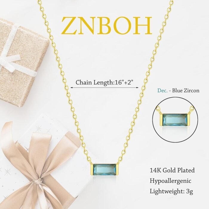 Birthstone Necklace for Women Dainty Trendy 14K Gold Plated Emerald Necklaces Simple Green Diamond Pendant Choker Blue Cute Cubic Zirconia Jewelry for Women Mothers Birthday Gifts - Image 5