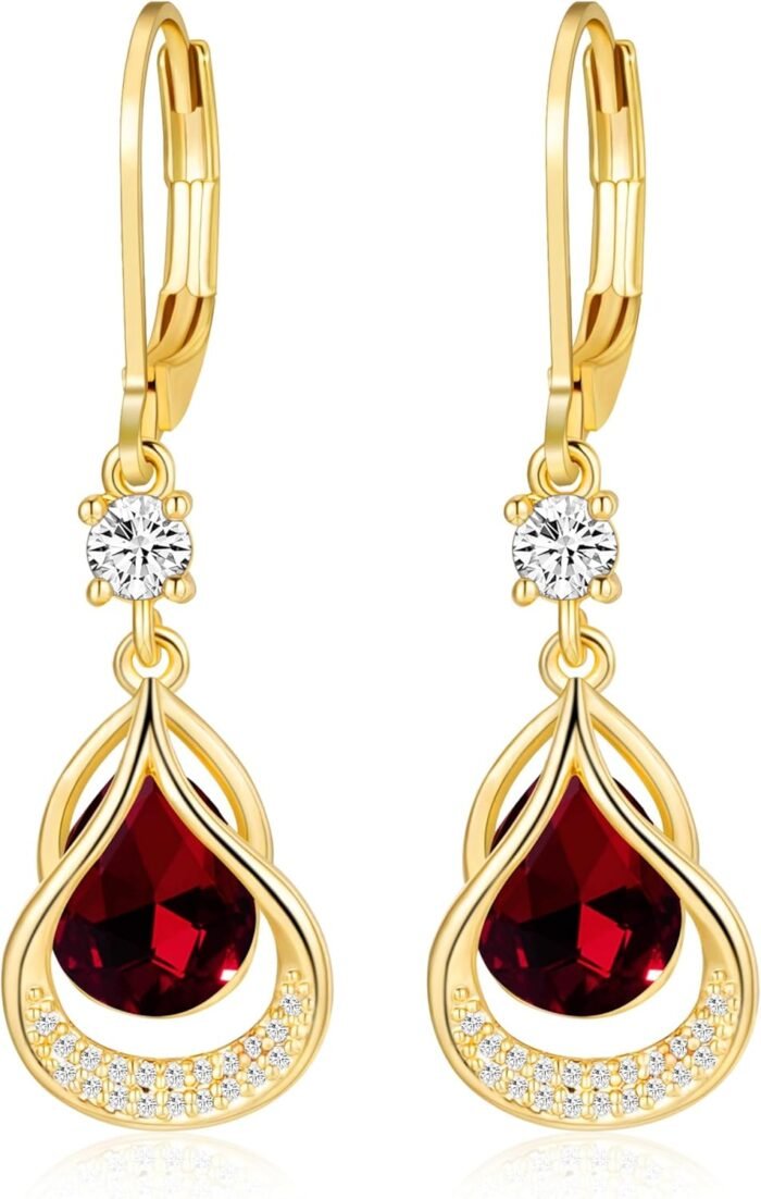 Dangle Earrings Trendy Leverback Birthstone Earrings 14K White Gold Teardrop Dangle Earrings Fine Jewelry Birthday Gifts for Women
