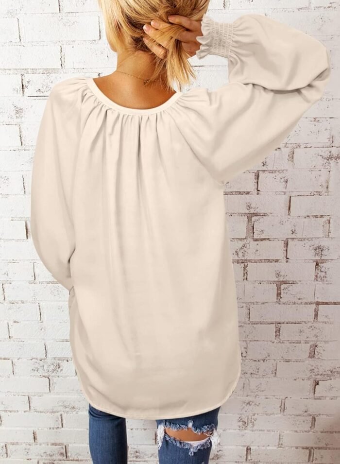 Dokotoo Womens Blouses Fashion Smocked Long Sleeve V Neck Casual Chiffon Shirts Tops Fall Outfits Clothes 2024 - Image 4