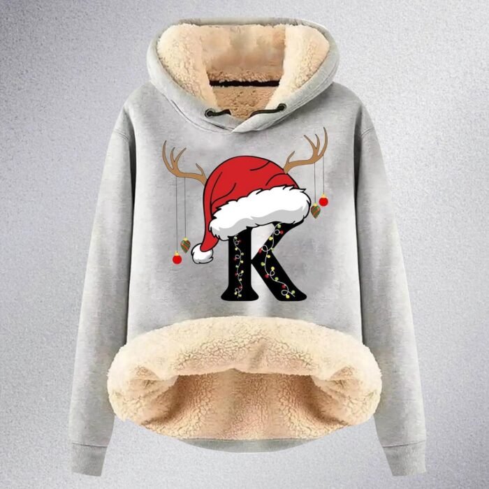 Women's Christmas Letters Printed Hoodie Back Wool Winter Warm Pullover Tops Fashion Sweatshirt Super Cropped - Image 2