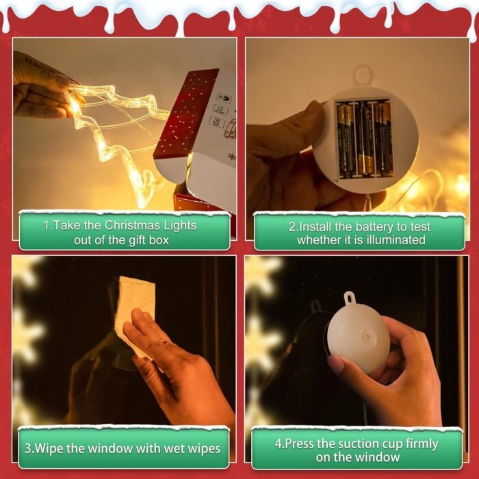 [Timer] 3Pcs Christmas Window Lights Decorations,Battery Powered Christmas Hanging Warm White Lighted Tree Bell Star Shaped LED Sucker for Xmas Tree Fireplace Indoor Outdoor Decor - Image 4