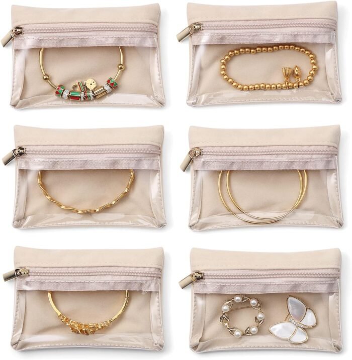 Vlando Travel Jewelry Box Organizer - 6 Small Velvet Zipped Pouches Pockets for Jewelries Necklaces Rings Earrings Sorting Storage, Menthol Mambo - Image 8