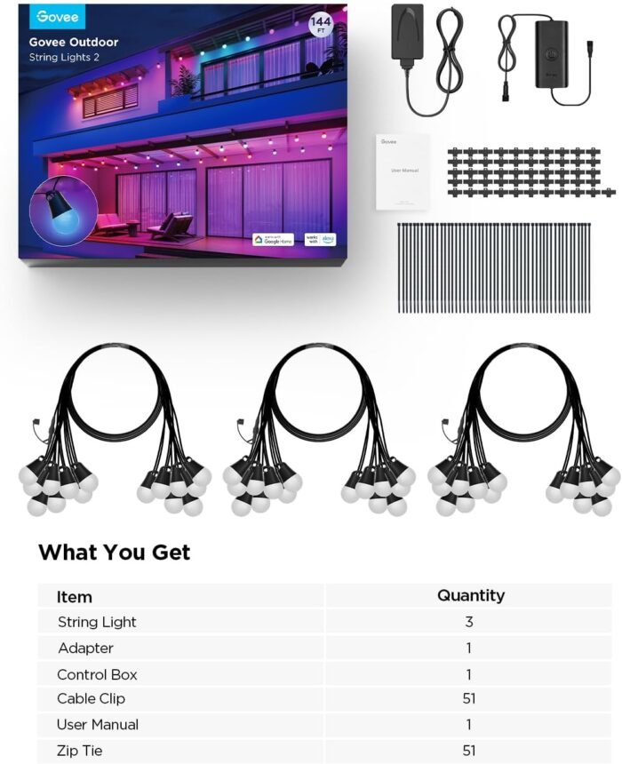 Govee Smart Outdoor String Lights 2, 144ft RGBIC Outdoor Lights with Dimmable Warm White LED Bulbs for Christmas, 47 Scene Modes for Patio, Backyard, IP65 Waterproof, Works with Alexa, App Control - Image 9